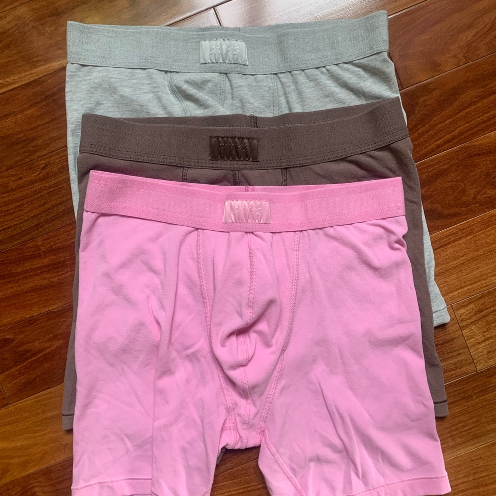 SKIMS Pink, Gray and Brown Boxer Briefs Stretchy Comfort (3)